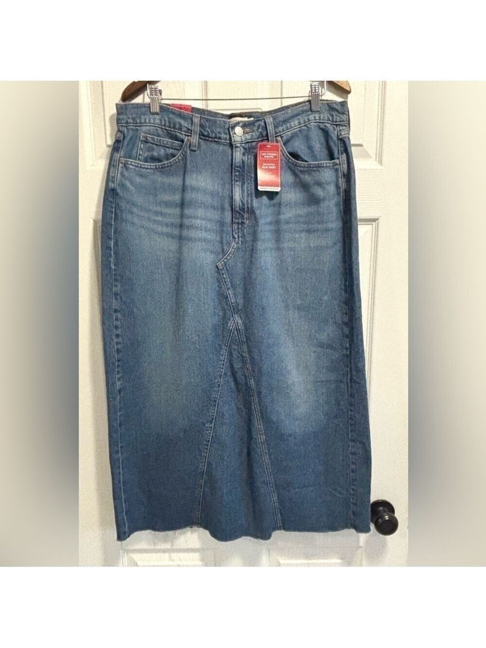 NWT Levi’s Denim Long Maxi Skirt Raw Hem Back Slit Size 14 Brand New with Tags